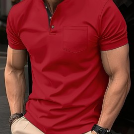 Breathable Regular Fit Golf Shirt, Men's Casual V-Neck T-Shirt Short Sleeve For Summer, Men's Clothing
