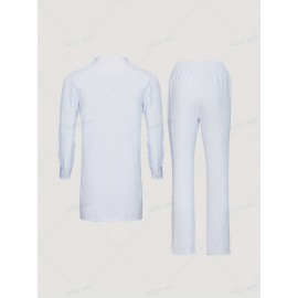 Men's Outfit Set, Crew Neck Long Sleeve Robe And Drawstring Trousers, 2 In 1 Set For Cultural Activities In African