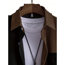 Men's Trendy Splicing Casual Short Sleeve Shirt With Chest Pocket, Men's Shirt For Summer Vacation Resort, Tops For Men, Gift For Men